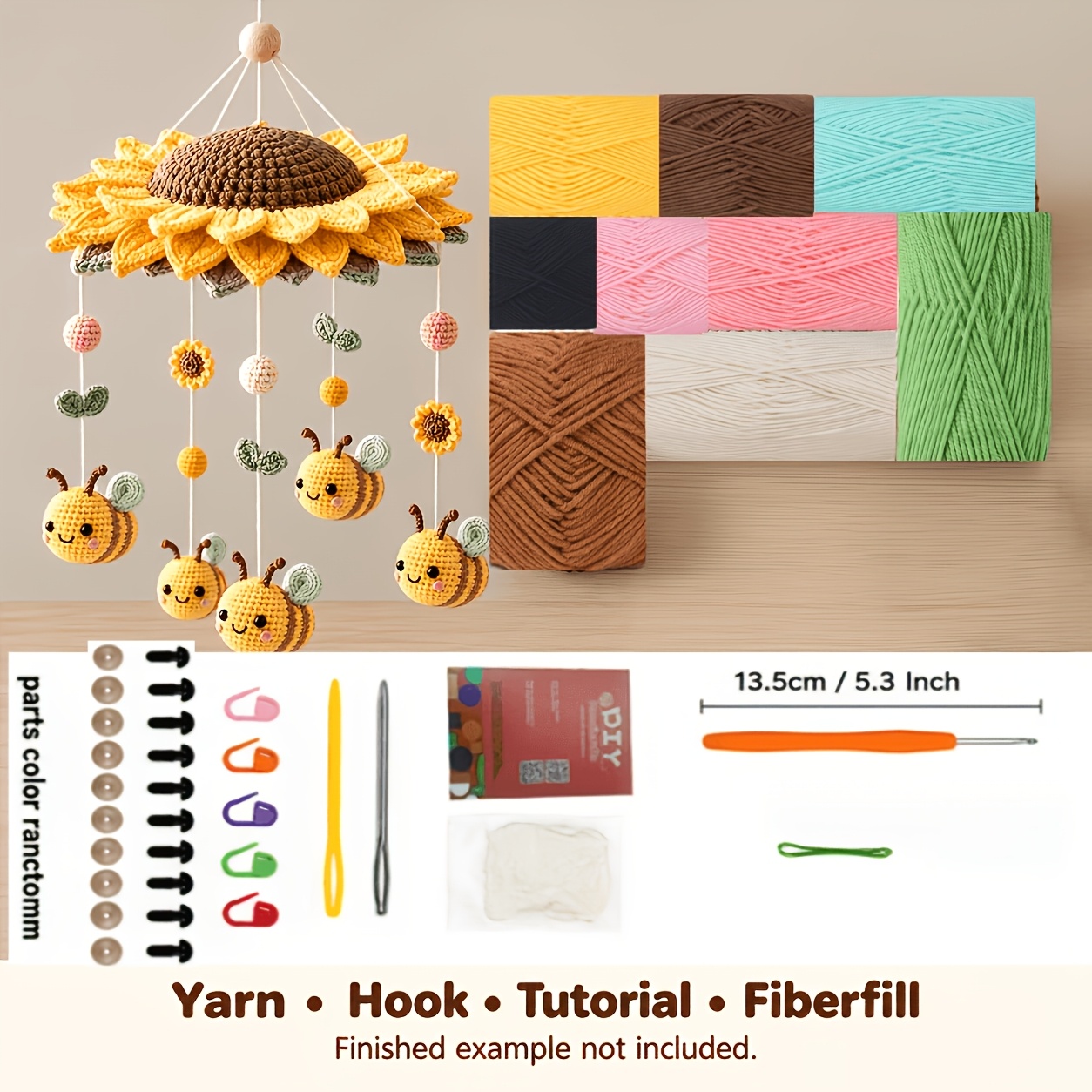 TEMU 1pc/set The Bees' Sunflower Paradise Crochet Hook Set | [] Creative Car Pendant, Home Decor Crochet, Includes Making Tools. Suitable For Crochet