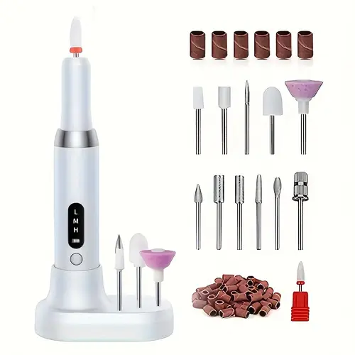 convenient and rechargeable cordless electric 3 level adjustment with drill and sanding belt manicure and pedicure kit for grinding polishing trimming acrylic gel nails