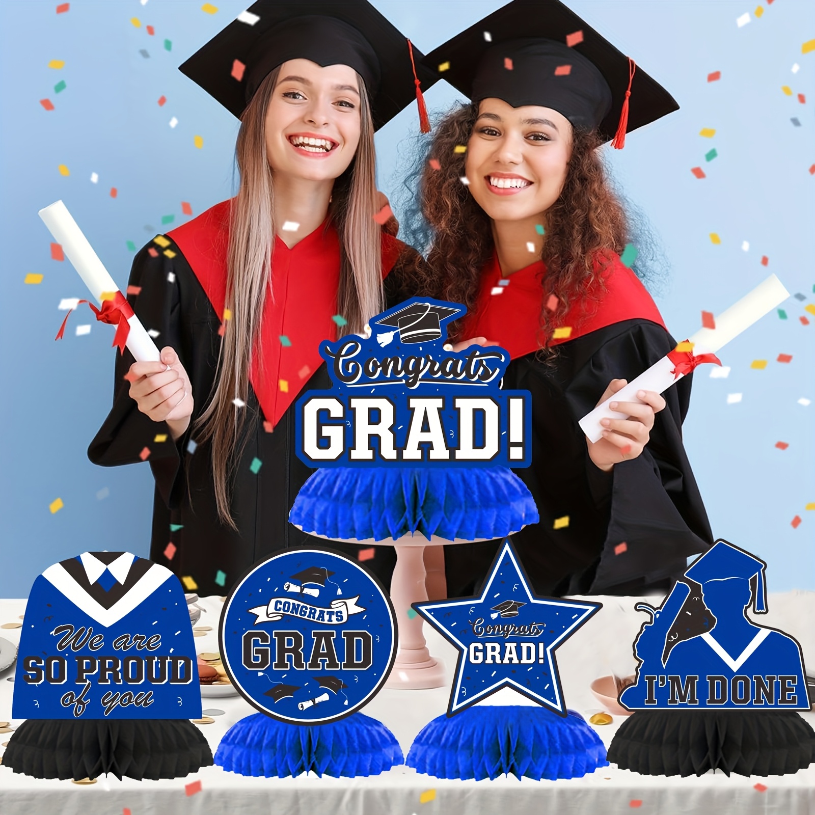 TEMU 9pcs Graduation Party Decorations Graduation Congratulations Table Centerpiece Graduation Honeycomb Table Decorations Graduation Party Supplies