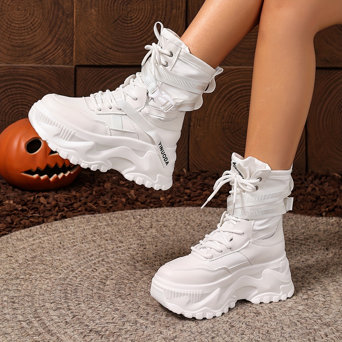 high sneakers women solid color eva fabric lace - Temu