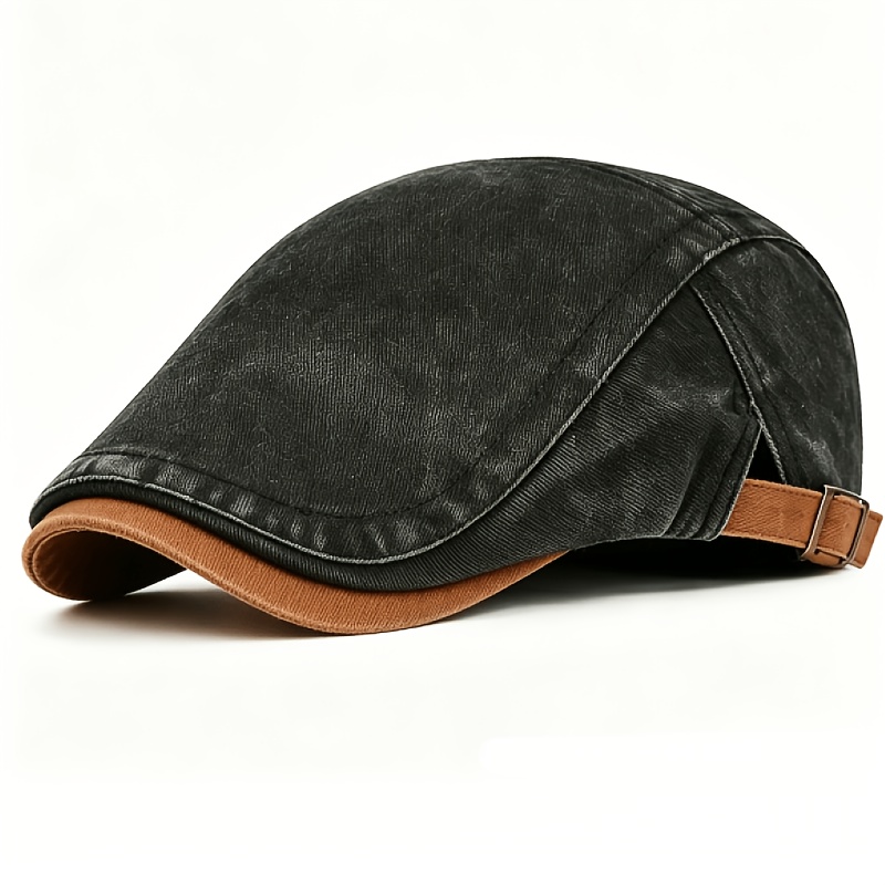 TEMU Vintage Washed Newsboy Cap - Lightweight Retro Solid Color Suitable For Travel, Festivals, Events & Chinese New Year, Hand Washable Cap With