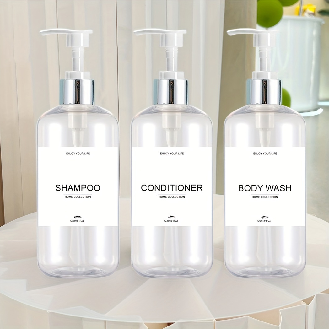 

3pc Shampoo & Conditioner Dispenser Set, 500ml - Includes Waterproof Labels For Easy Identification