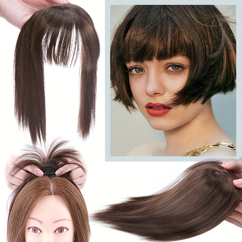 10inch 25cm hair toppers natural straight hairpiece with bangs for women 100 soft toupee hair 2 clips   clip   synthetic hair extensions hair pieces for thinning hair wiglets upgrade lace base topper festival cosplay   use details 6