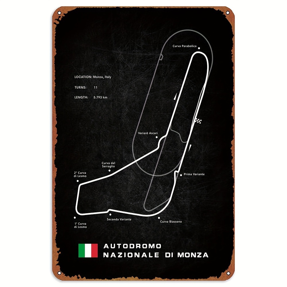 

Vintage Monza Circuit Map Metal Sign - 8x12 Inch Retro Tin Wall Art For Garage, Cafe, Or Home Decor