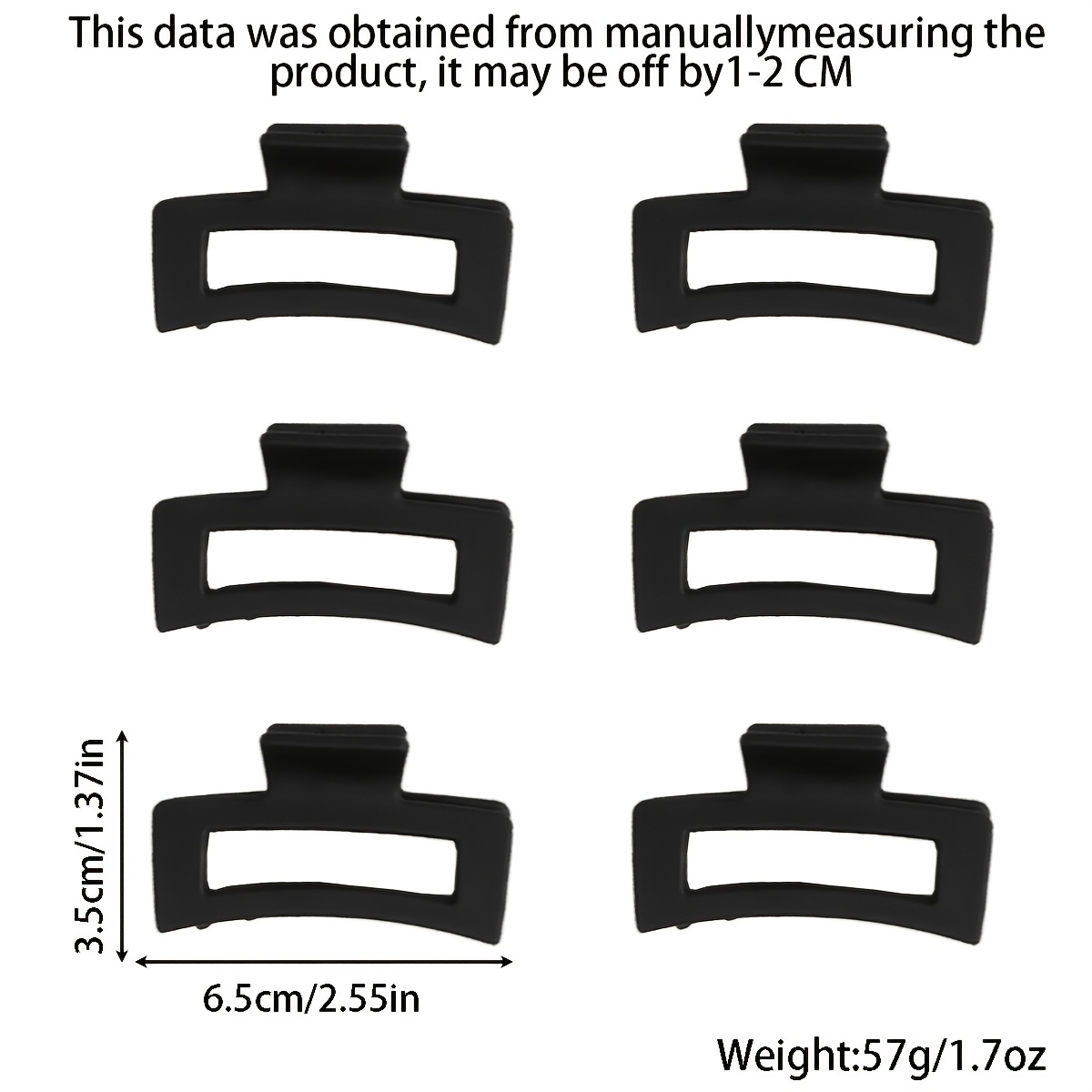 6pcs Black Medium Square Hollow Hair Clips, Easy Matte Claw Clips