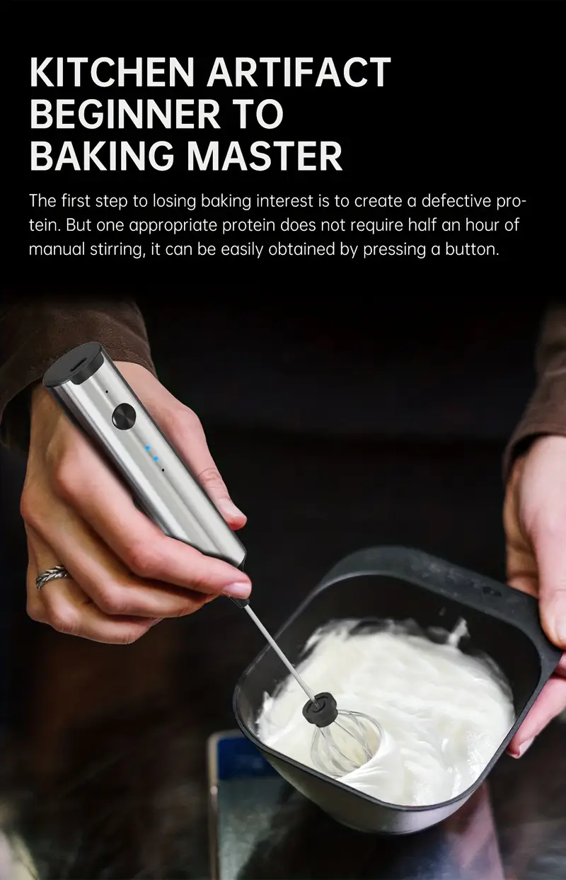milk frother with usb charging handheld foam maker whisk drink mixer adjustable stainless steel blender built in mixing heads for milk beaters and quick foaming coffee whisk for halloween gifts details 2