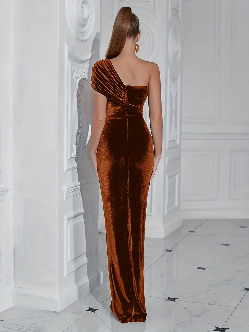 velvet one shoulder ruched maxi dress Fashion Nova Burgundy Velvet One Shoulder Feather Ruched Maxi Dress With legslit