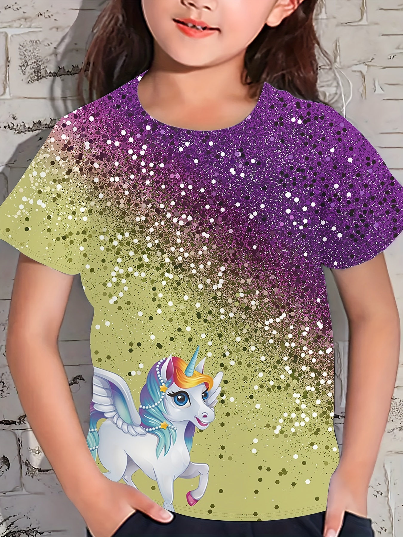 Camiseta estampada de manga corta 'Majestic Unicorn' para niña, color  amarillo, Amarillo