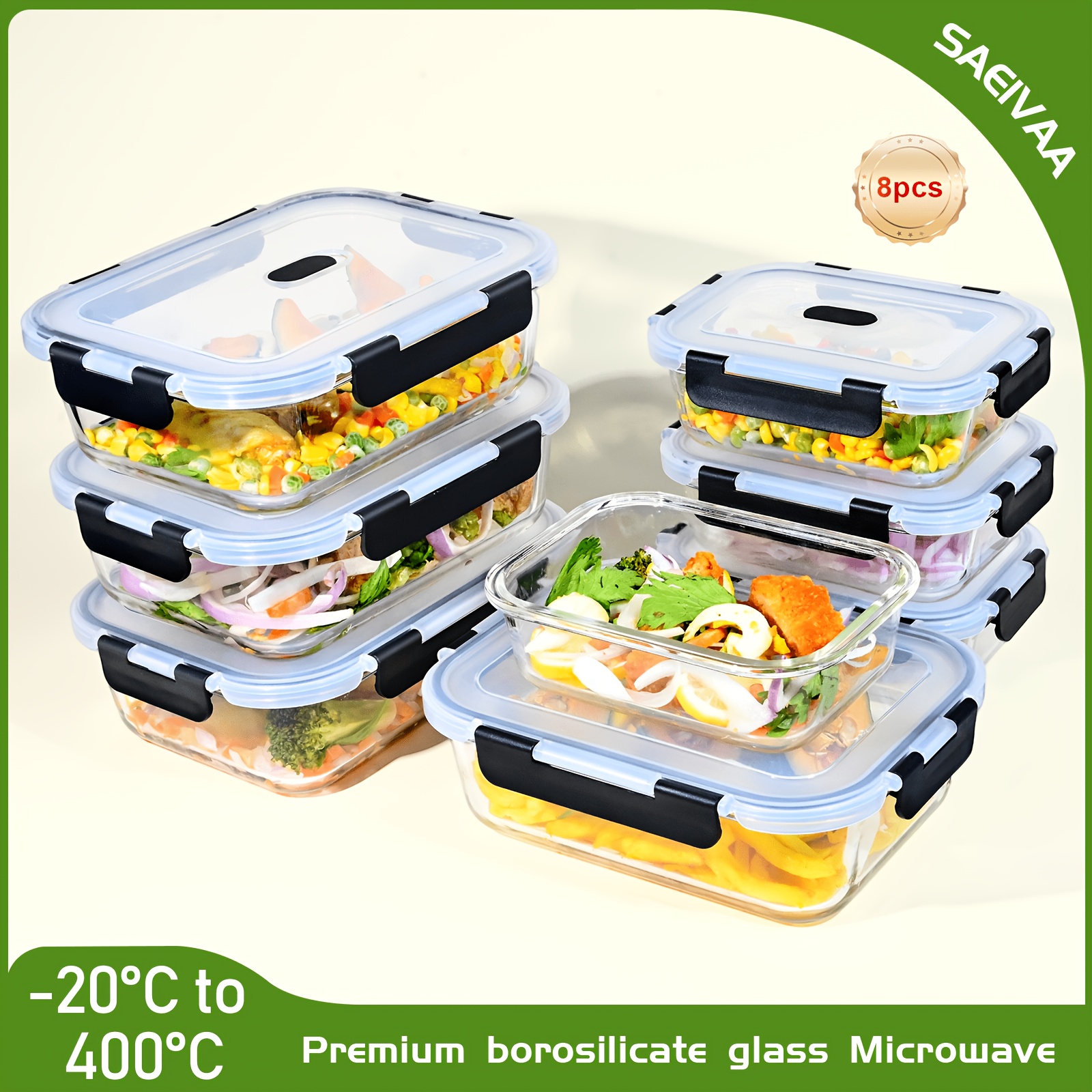 TEMU Set Of 8 Food Storage Containers, Glass Food Storage Containers, Food Storage Containers, Meal Prep Containers, Glass Storage Containers With