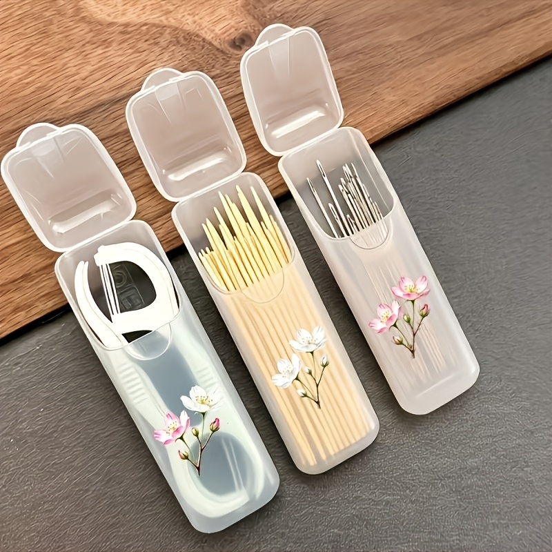 TEMU 3pcs Organisateur de voyage portable élégant motif - Cure-dents, fil dentaire et boîte de rangement quotidienne, compact et pratique, boîte de