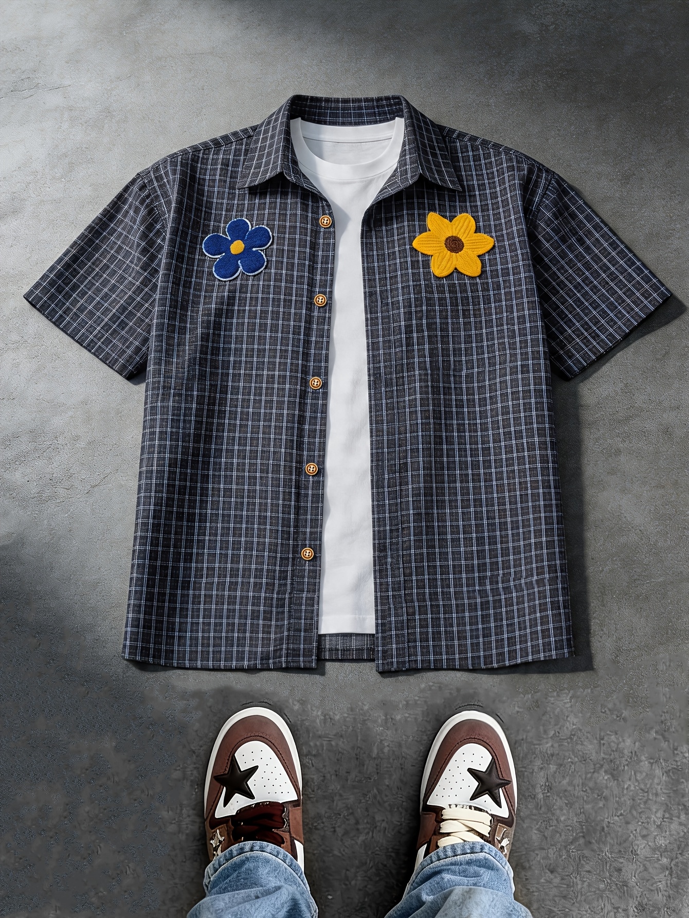 Fashionable Plaid Design Short-Sleeve Cropped Shirt for Summer