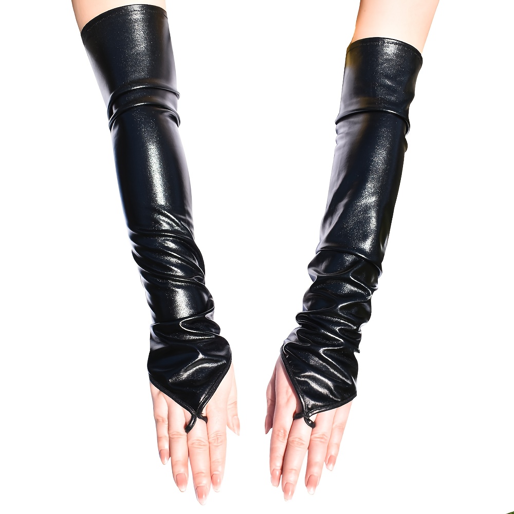 E-shop 1 Paar lackierte PU-Lang-Handschuhe mit Haken für Damen, geeignet für Hochzeiten, Partys, Bühnenauftritte als Zierhandschuhe