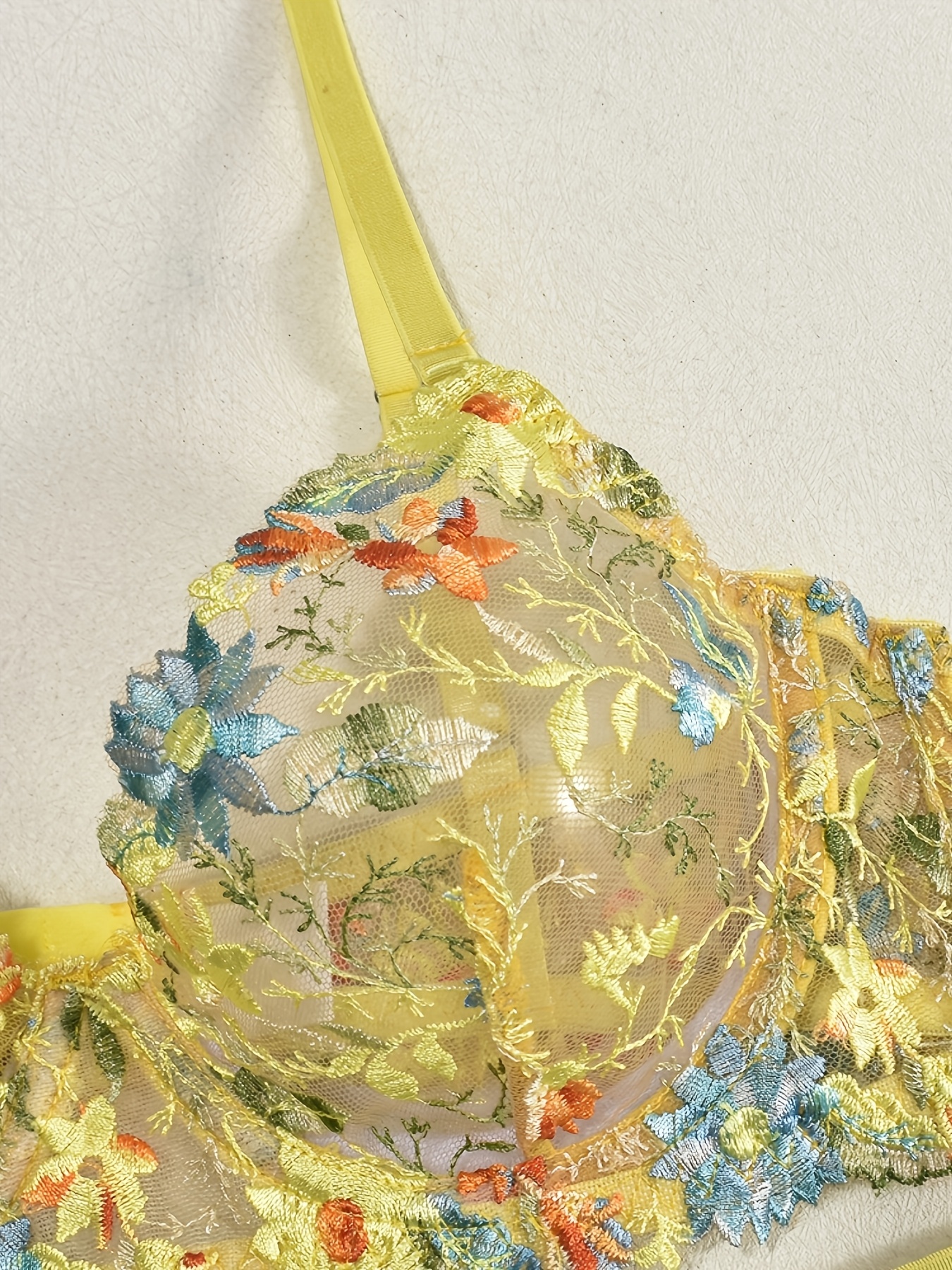 sheer yellow set garter belt thong