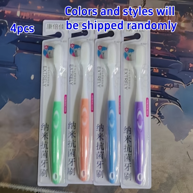 Image of 4pcs Set Of New Soft Bristle Toothbrushes In Random Colors, Adult Gum Care, Y Smooth, Great Oral Cleaning Helper