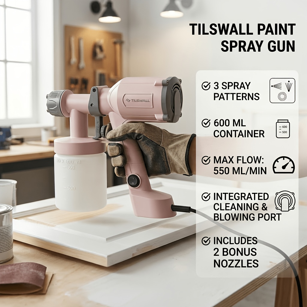 Image of Electric Paint Sprayer, Sprayer, Equipped With A 600ml Detachable Cup Body | 2 Nozzles And 3 , Suitable For Furniture, Cabinet Railings, Walls, Doors, Gardens And .