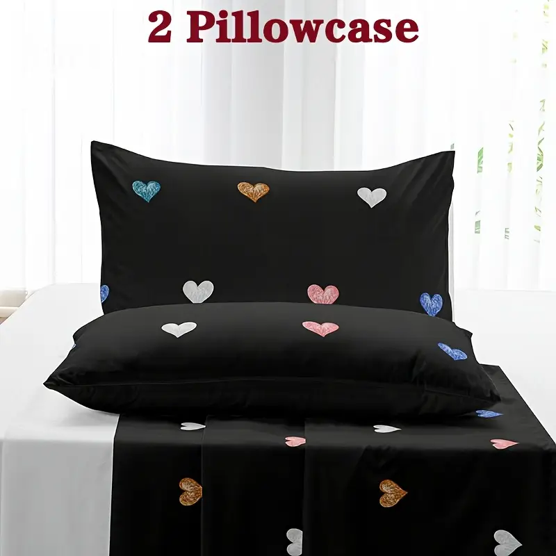 2pcs heart print pillowcases envelope closure machine washable soft and breathable home bedding 2pcs set pillow inserts not included Product details 4