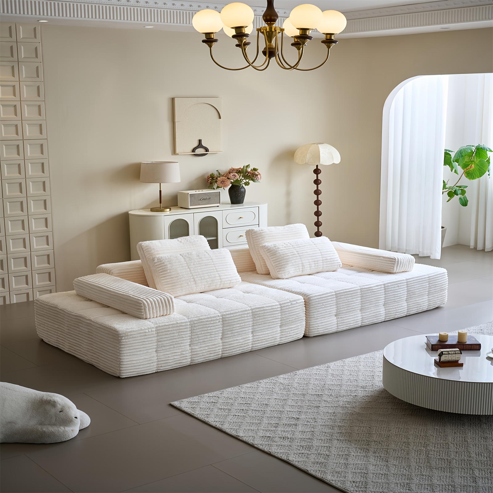 Modular Combination Sofa, U-shaped Living Room Sofa, Striped  Fabric Four-seater Soft Cushion Sofa for Living Room And Bedroom (corduroy),