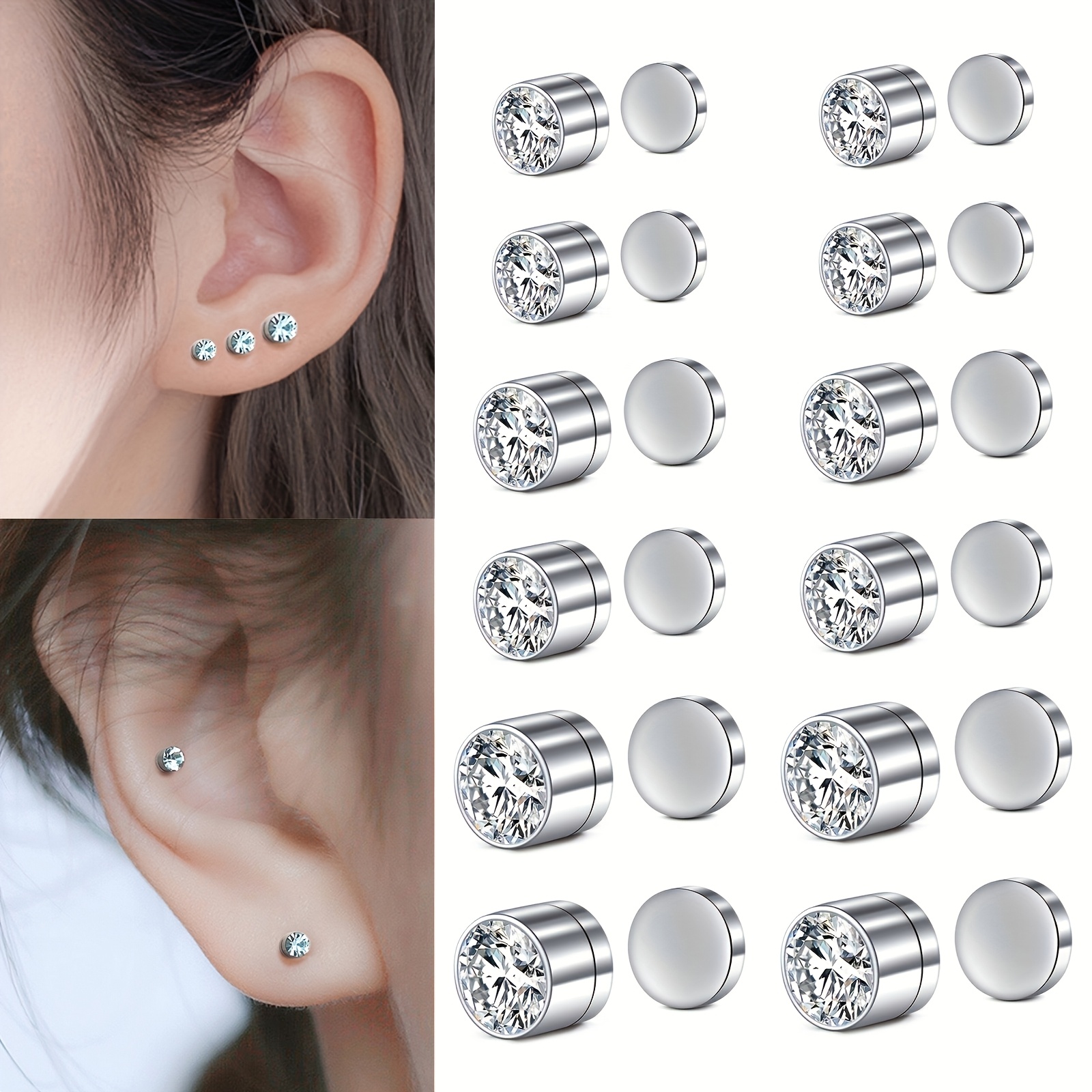 

12pcs Exquisite Magnet Ear Clip Fake Nose Ring Nose Stud Set Size 3/4/5mm No Piercing Wear To Remove Easy For Men And Women For Valentine's Day Gifts