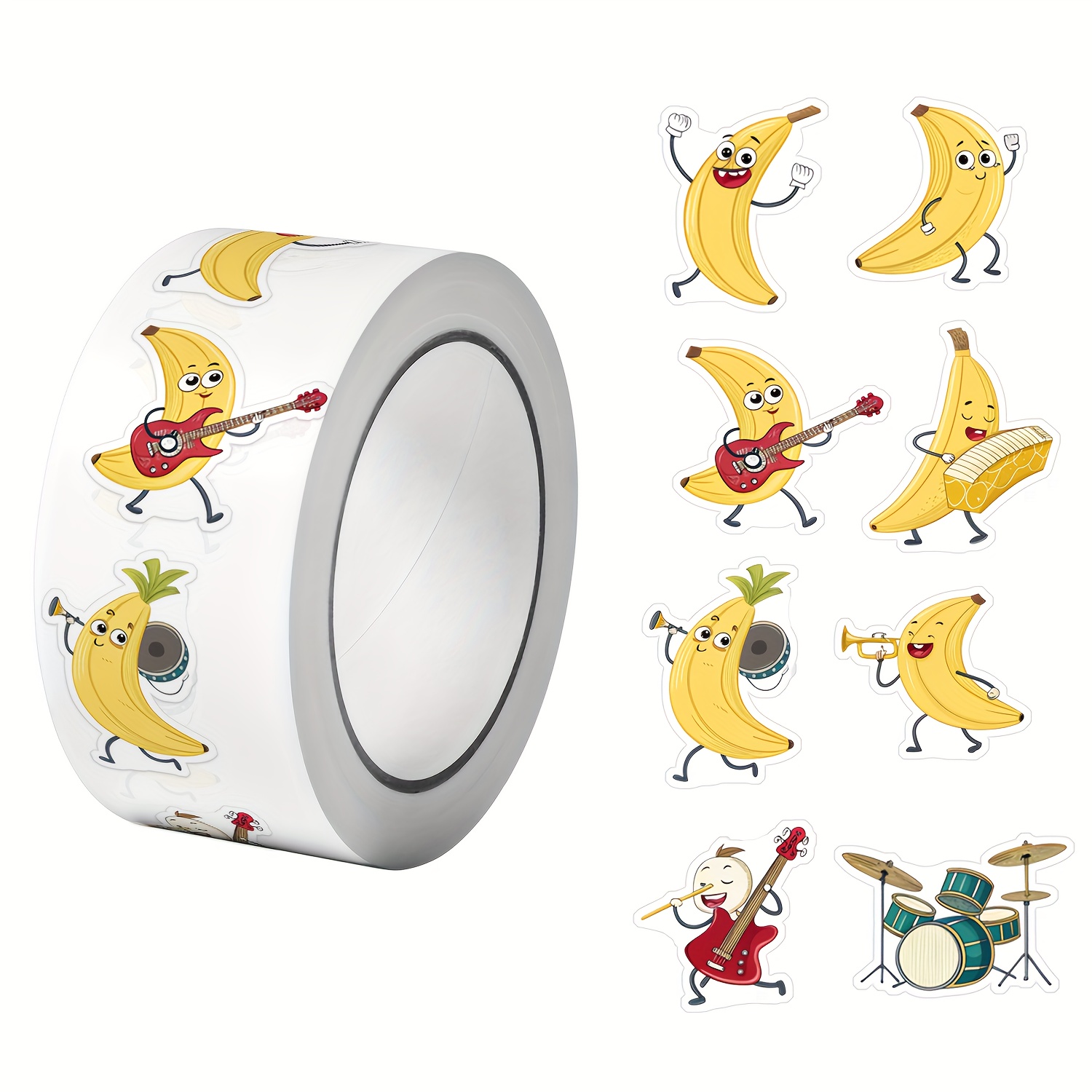 Image of 1 Roll Of 500 Stickers Banana 8 Patterns 2.5cm/1.0'' Diy Holiday Gift Decoration Packaging Art Stickers Suitable For Gift Packaging Sealing Stickers And Polite Greeting Home Decoration Stickers