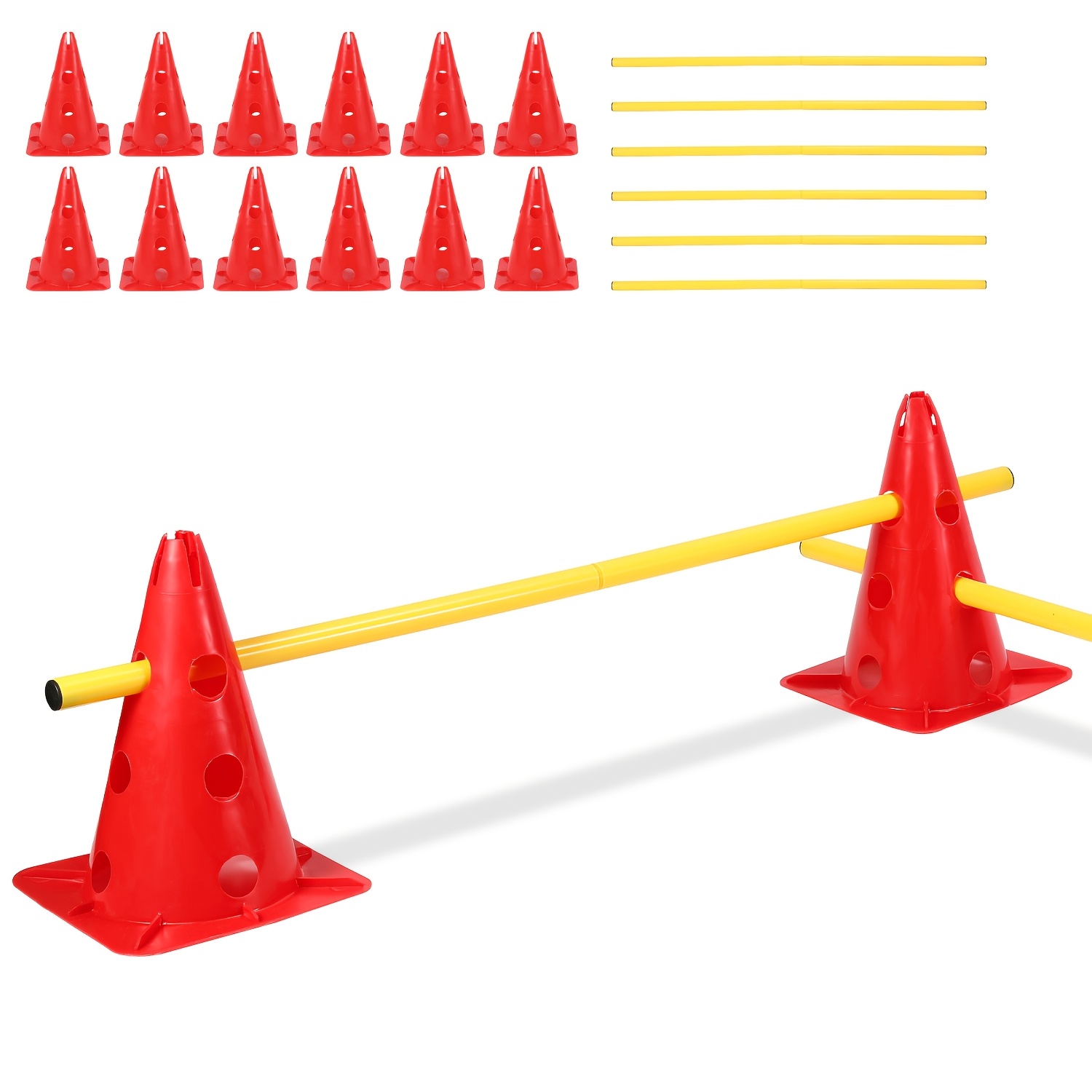 Agility Obstacle Course, Soccer Cones, Cone Obstacles, Dog Training Accessory Set, Including 12 Cone Obstacles + 6 Poles + A Storage Bag, Suitable For Dogs, Horses, And Other Animals.