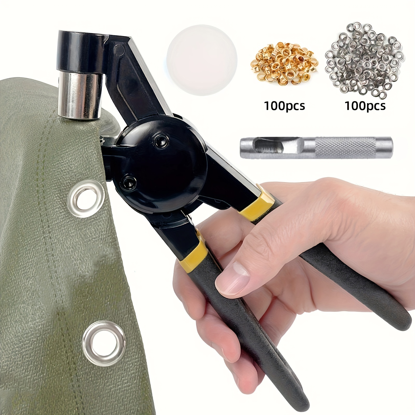 

1set Heavy-duty Metal Eyelet Punch Kit, With 200pcs 3/8" (10mm) Eyelets, Diy Grommet Tool For Tarp, Leather, Fabric, With Automatic Spring Mechanism And Ergonomic Handle Design