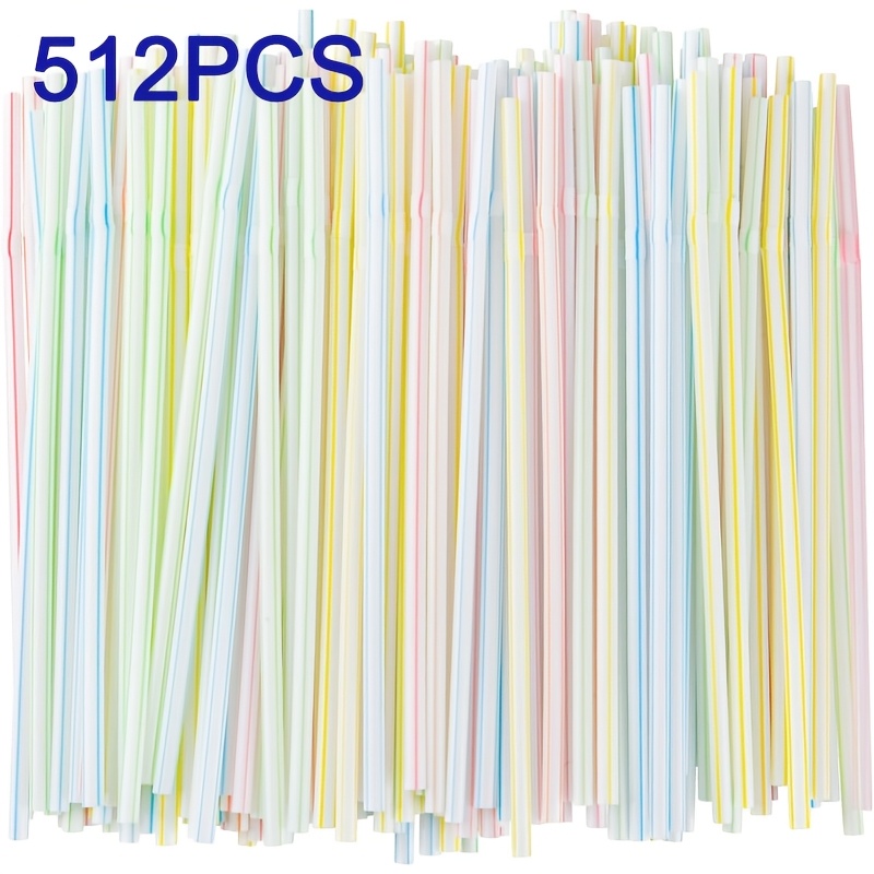 TEMU 512pcs Multicolor Striped Flexible Plastic Craft Straws, Suitable For Weaving - Random Colors Tubes, With Flexible Head, For Weaving Baskets,