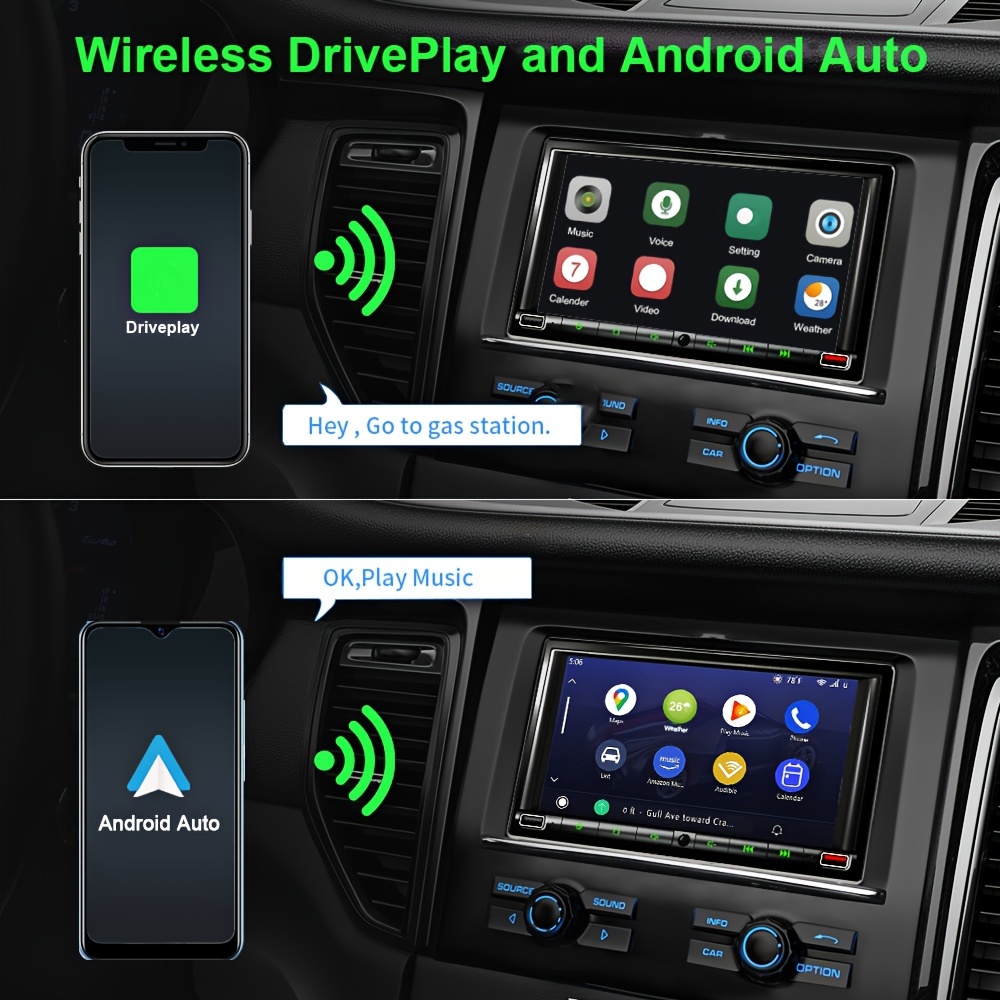 7 Inch Wireless Double Din Car Stereo For Driveplay&Android Auto With  Backup Camera,HD Non-Glare TouchScreen&MirrorLink,Car  Radio/FM/AM/SWC/Drivemate