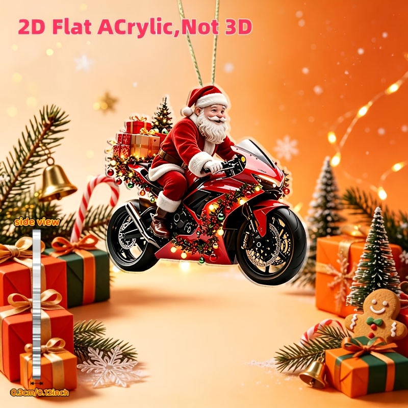 TEMU 2d Flat 1pc Santa Claus Riding A Motorcycle Pattern, Christmas Tree Decoration Pendant, Christmas Pendant Acrylic Flat Christmas Gift, Christmas
