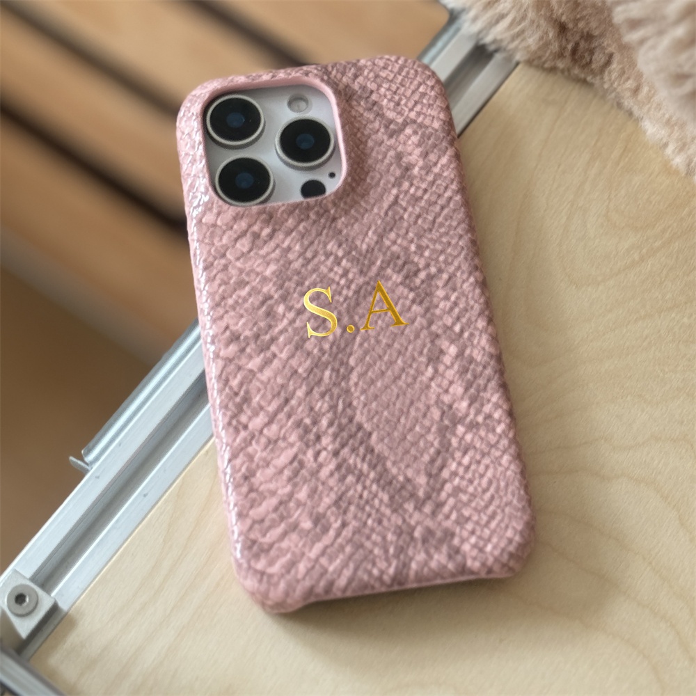 TEMU Phone Case - Personalized Customized Letters Golden Custom Name Snake Pattern Faux Leather Phone Case For Iphone 16 15 14 13 12 11 Pro Max