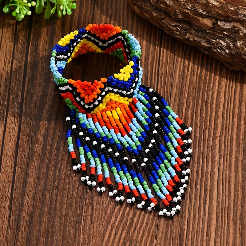 Bohemian Woven Wave Tassel Beaded Bracelet Women Handcrafted