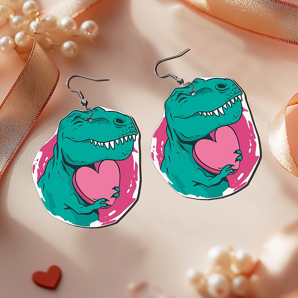 

Valentine's Day Dinosaur Earrings, Cute Cartoon Acrylic & With , Nickel-free Alloy Post, Fun Animal-themed Party Accessories For Women, Ideal Gift For All