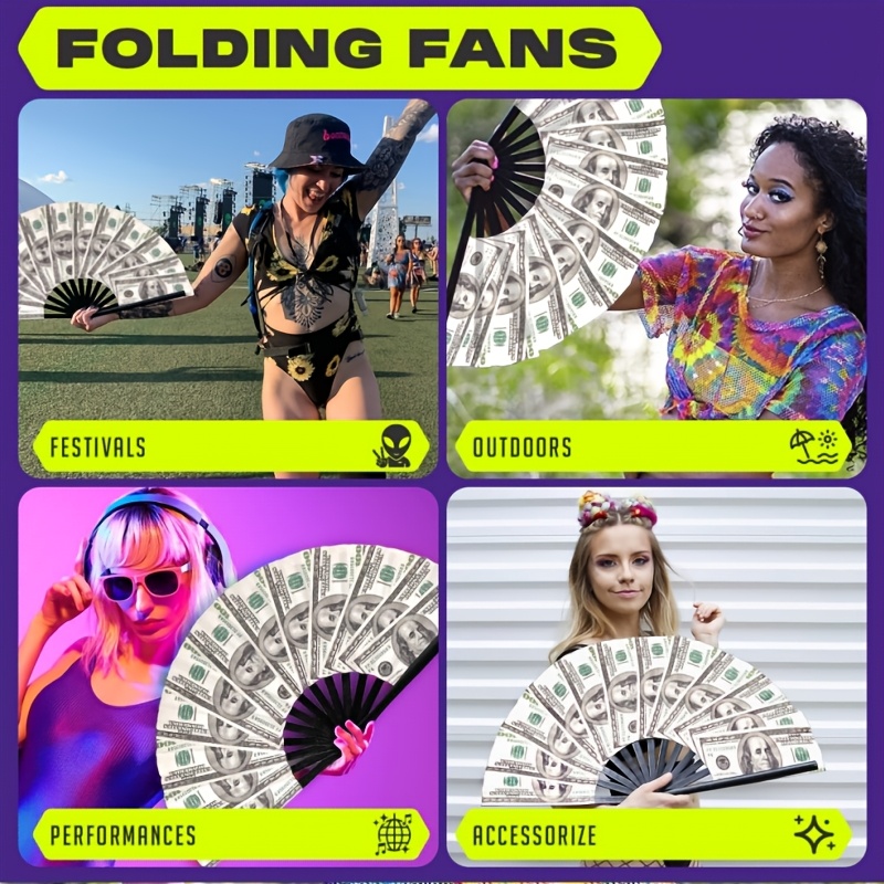 1  rich   folding hand fan large vibrant money print design with   clapping noise portable party favors   fan no batteries needed reusable gift decoration 1pc fan decorations