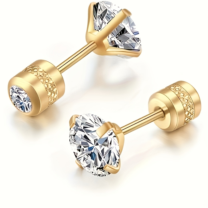 2pcs 4mm White Zirconia Earrings With Embossed Floral Pattern And Rhinestone Earbuds With External Tooth Screw Design. European And American Popular Earrings, Valentine's Day