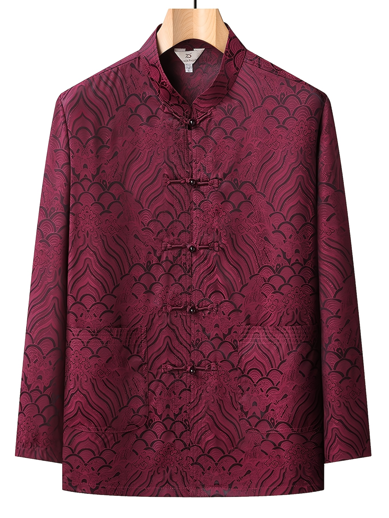 asian style new  nese mens   to senior aged water ripple jacquard   tang suit stand up collar with   buttons business casual  nese style shirt single layer outerwear tai   practice   ceremony attire zen inspired