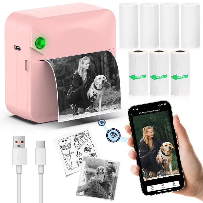 TEMU Sticker Printer Mini Thermal Printer With 1 Roll Of Thermal Paper, Wireless Pocket Printer, Intelligent Portable Receipt Printer, Suitable For