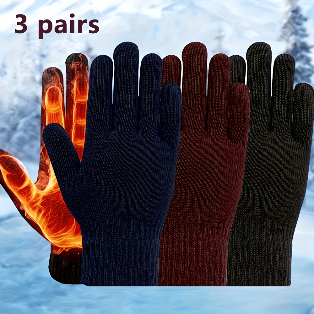 TEMU 3-pair Pack Solid-color Winter Gloves Ideal For Outdoor Leisure, Unisex Style, Stretchy Fabric, Soft Texture, Multi-pair Packaging, Casual