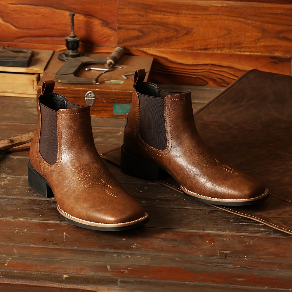 western cowboy boots men mens square toe chelsea boots ankle 