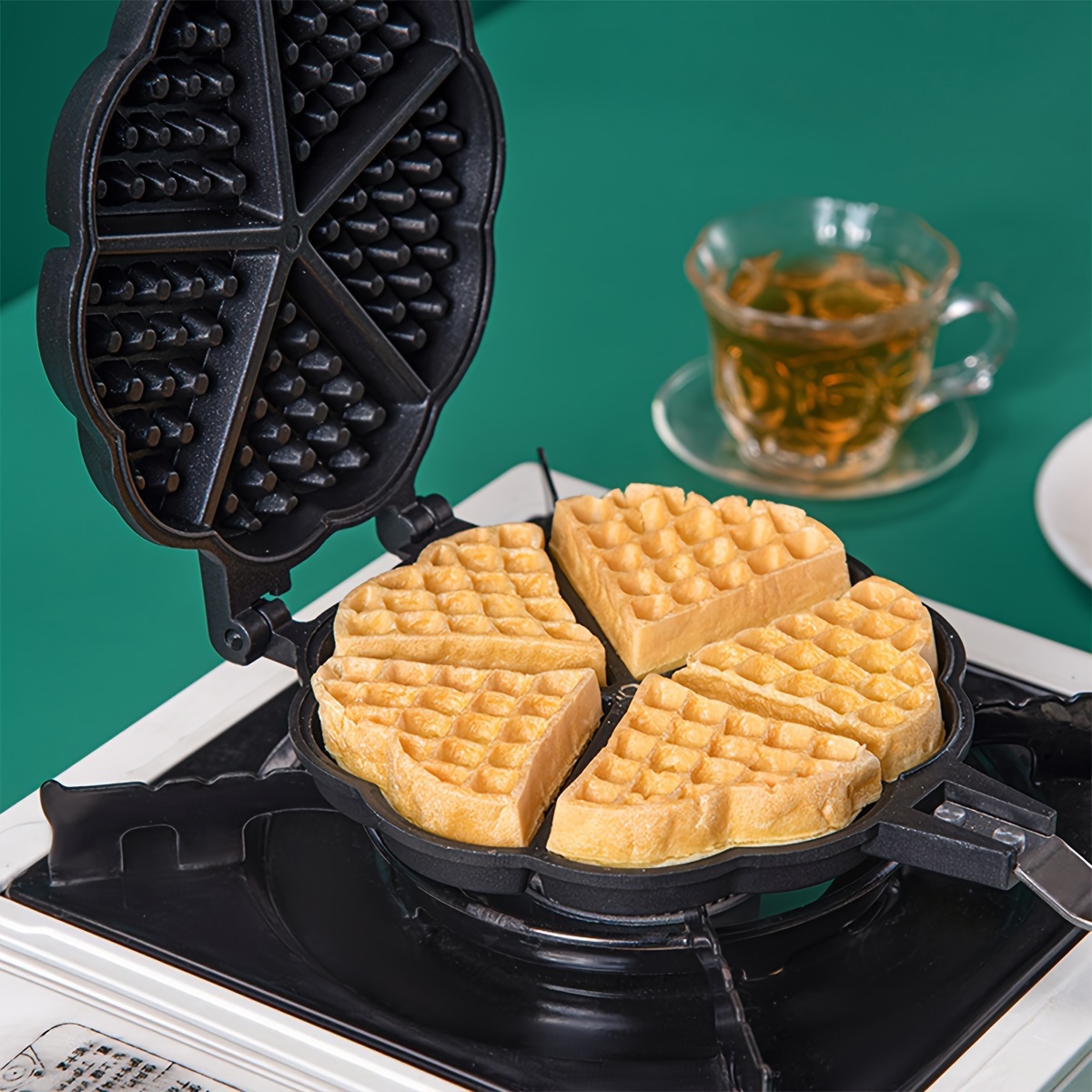 

love Breakfast" 1pc Heart-shaped Waffle Maker - Non-stick, Easy Clean Cast Iron Pan For Breakfast Pancakes & Snacks