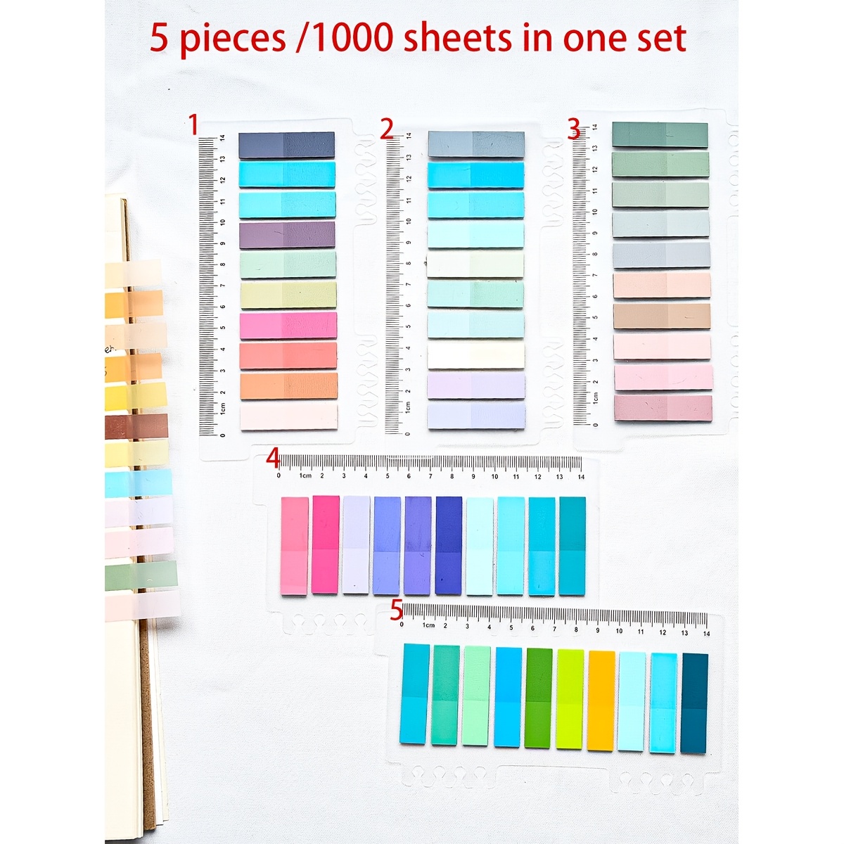 TEMU 5 Sets (1000 Sheets) Or 10 Sets (2000 Sheets) Morandi Index Sticky Notes With Ruler - Pet Transparent Suitable For, Office, Bulletin Boards,