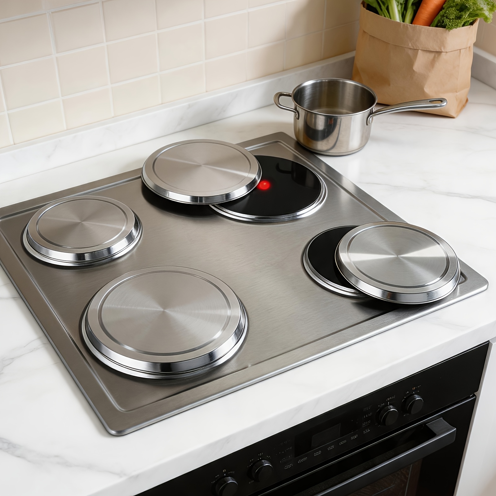 TEMU Stainless Steel Stove Cover Set, Electric Stove Eye Cover, Stove Top Cover, Kitchen Cookware Stove Cover, Kitchen Additions