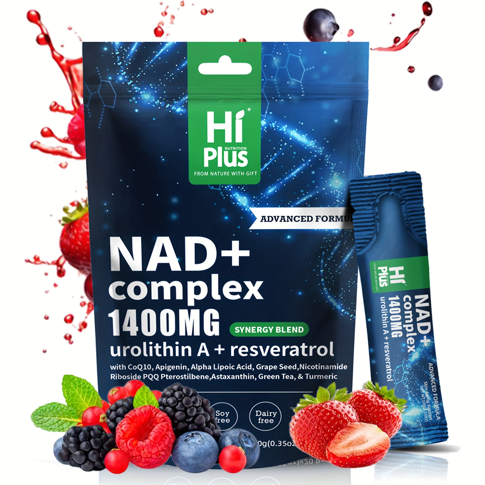 HiPlus NAD+ 1400 Liposomal Energy Bars with Niacinamide Ribofuronate and Resveratrol, Sweet and Sour Berry Flavor, 20 Bars Pack