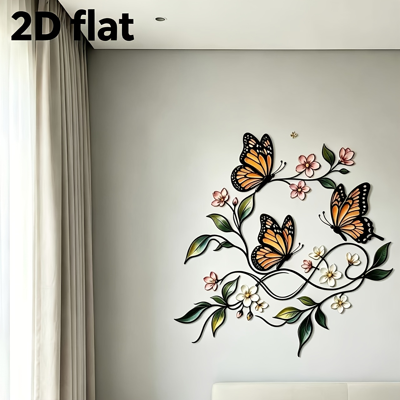 TEMU 2d Flat, 2d Flat Metal Wrought Iron Vine Wall Decor, Colorful Hollow-out And Floral Branch Wall Hanging, Indoor Bedroom And Entryway Decoration,