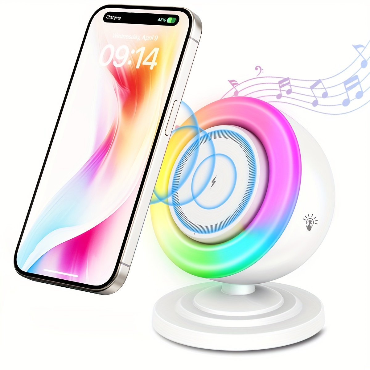 TEMU With Magnetic Wireless Charger + Wireless Speaker + Smart Rgb Light Strip - Touch Control - Adjustable Brightness Desk Lamp, Suitable For Iphone