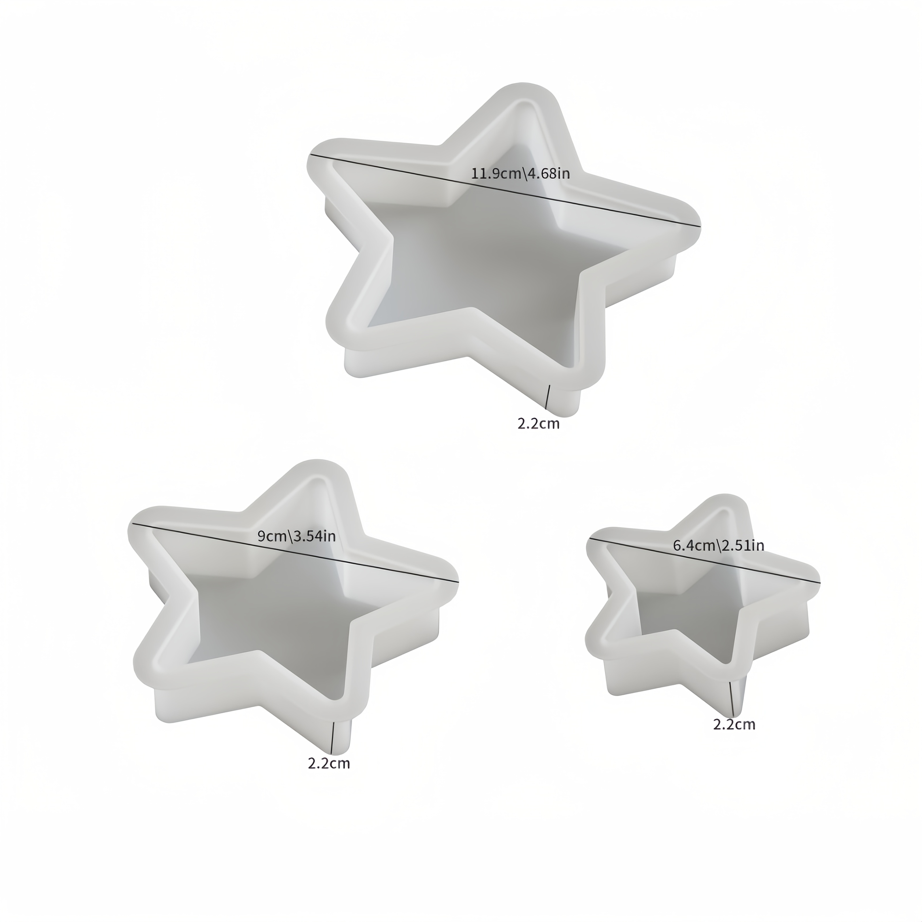 E-shop 3er-Set 3D sternförmige Silikonformen, Stern-Ornament DIY Adventsdekoration, geeignet für Gips, Zement, Kerzen, Seife, Epoxidharz andere