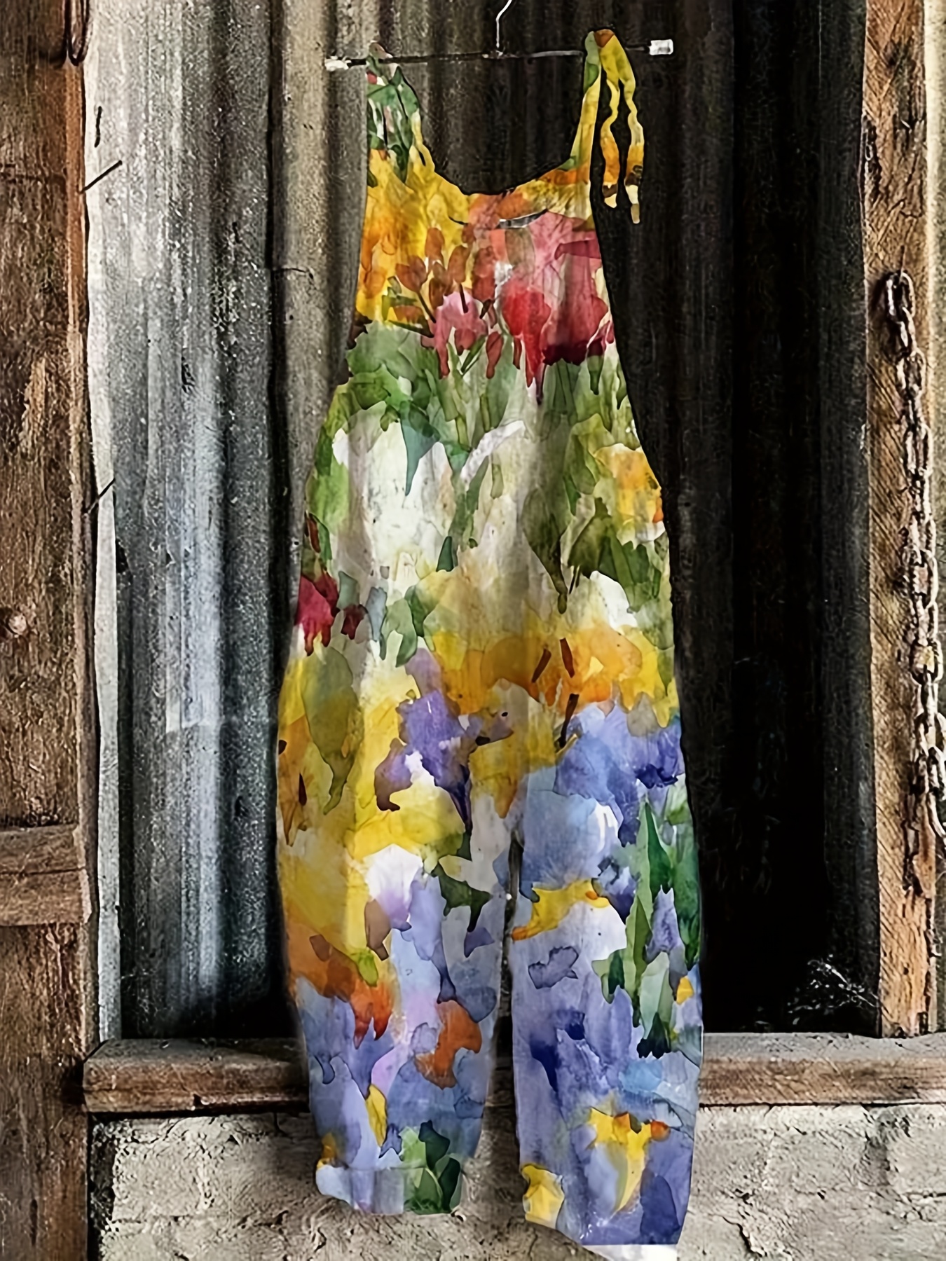 Plus Size Women's Floral Print Sleeveless Jumpsuit Stretchy High  Silhouette, Vibrant Machine Washable Spring Summer