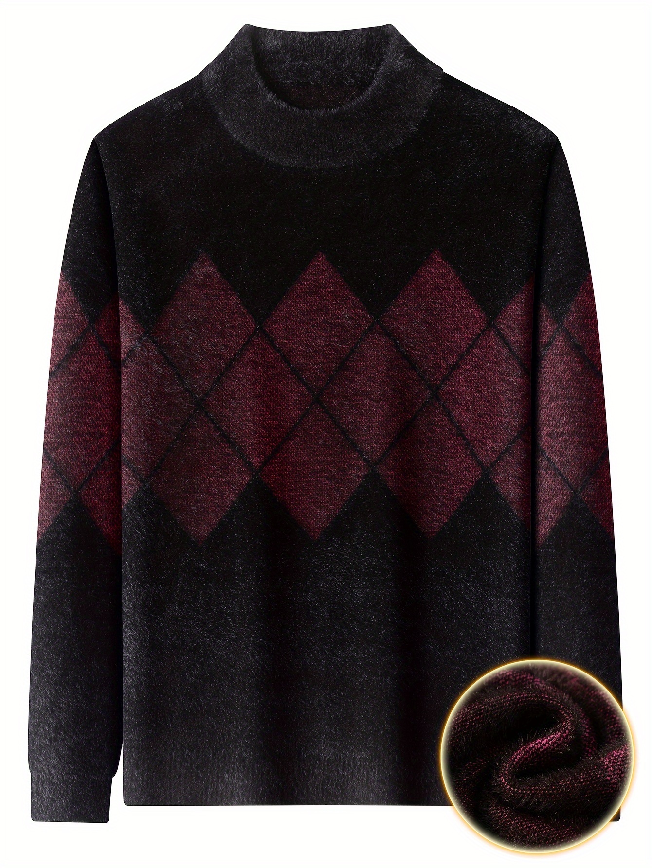 Suéter de punto de invierno para hombre Cuello con de rombos Jersey  mullido y regular