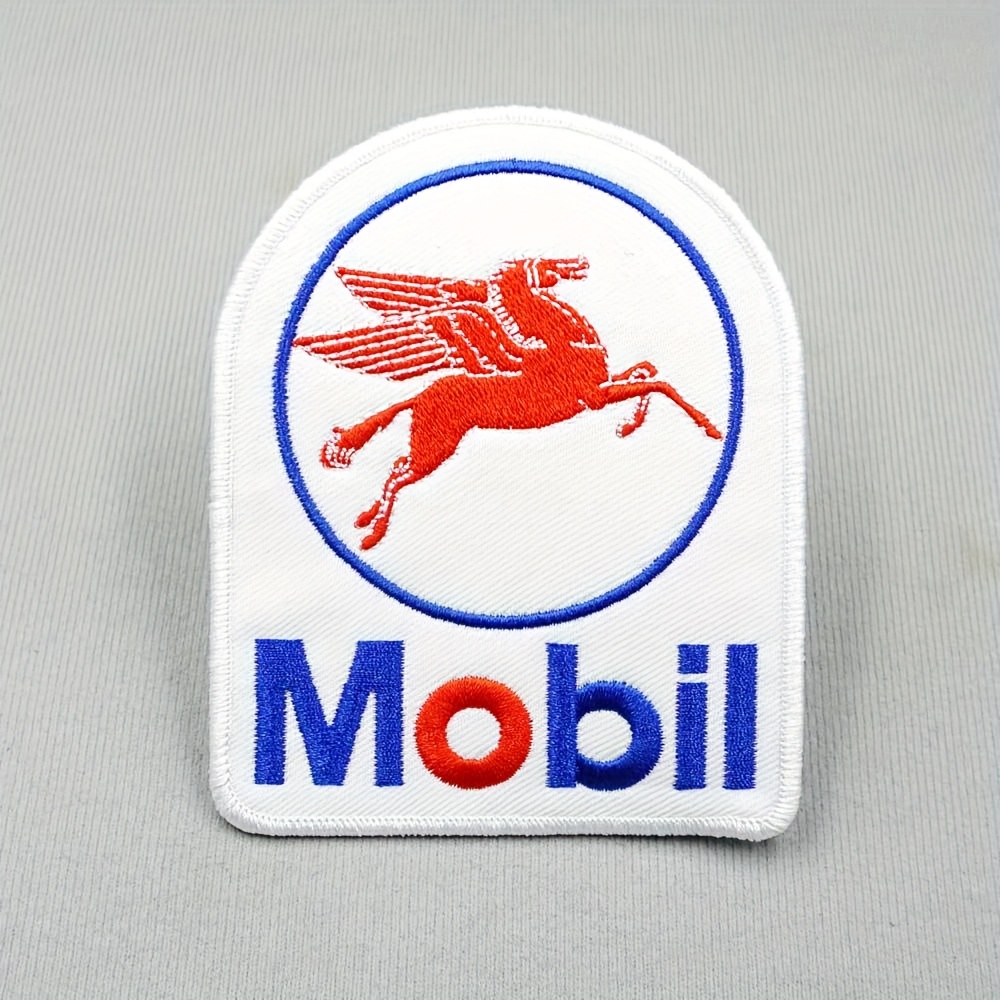 

Mobil Embroidered Patch, White Application Badge For Clothing, Pants, Backpacks, And Caps Decoration