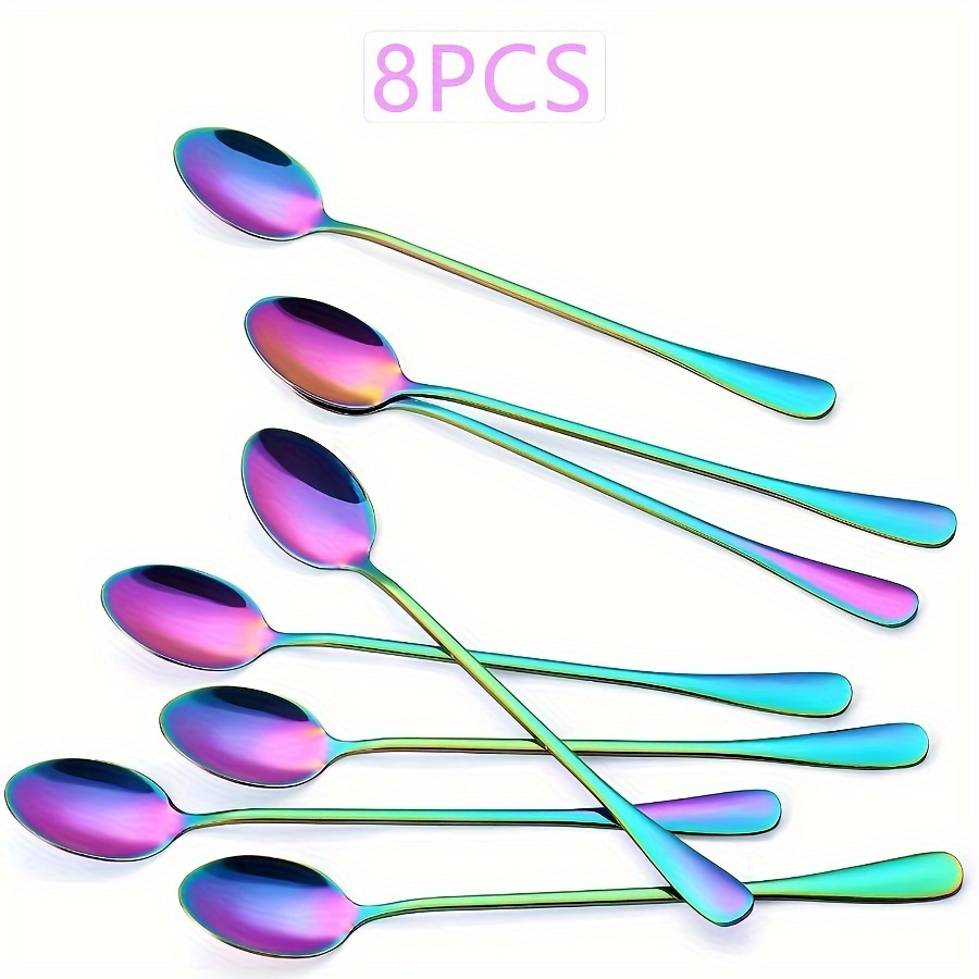 8pcs Premium Stainless .5cm Dessert Spoon Iced Tea Spoon, Very Suitable For Coffee/ice Cream/soda(holographic/silvery