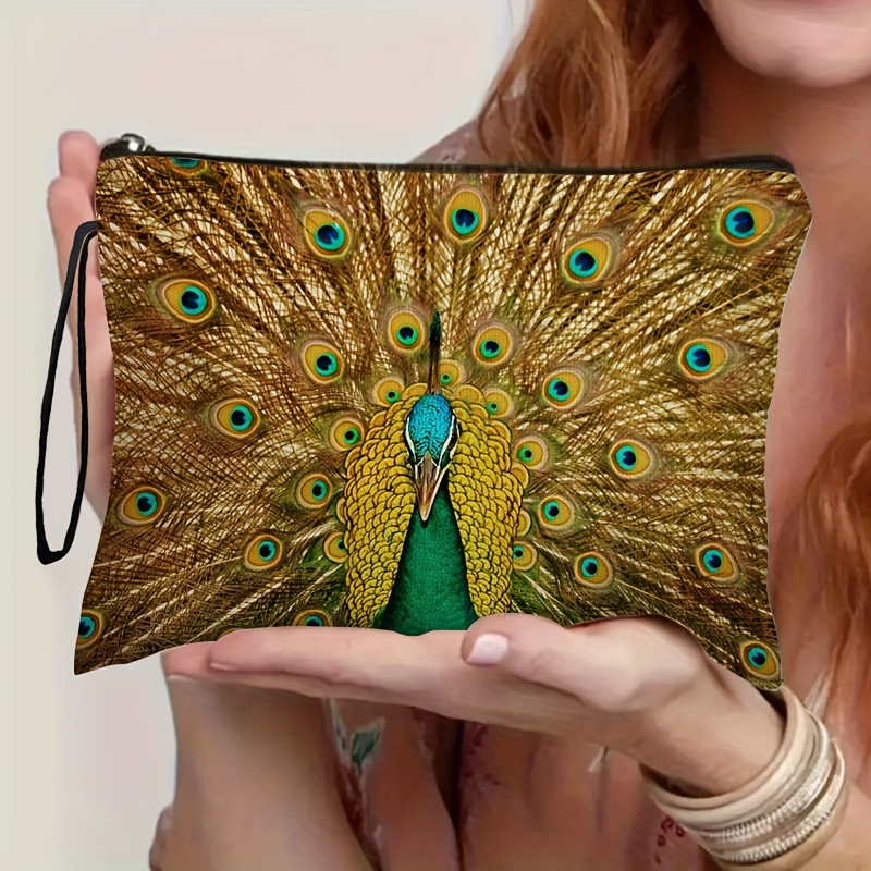 

Jit Peacock Feather Print Cosmetic Bag For Women, Polyester Travel Makeup Pouch With Zipper, , Unscented - Mixed Colors, Ideal Gift, 6.7" X 9.9