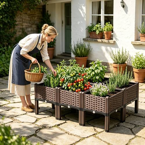 jardinière surélevée carrée pour légumes, 1/2/4 pièces, imperméable, résistante au soleil, avec système de drainage, adaptée à toutes les météorologiques, pour surélever les jardinières de balcon, les pots de fleurs, , les pelouses, les jardinières, les à plantes pour
